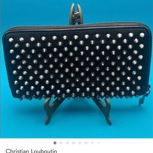 Christian Louboutin Black Pannetone Wallet with Silver Studs